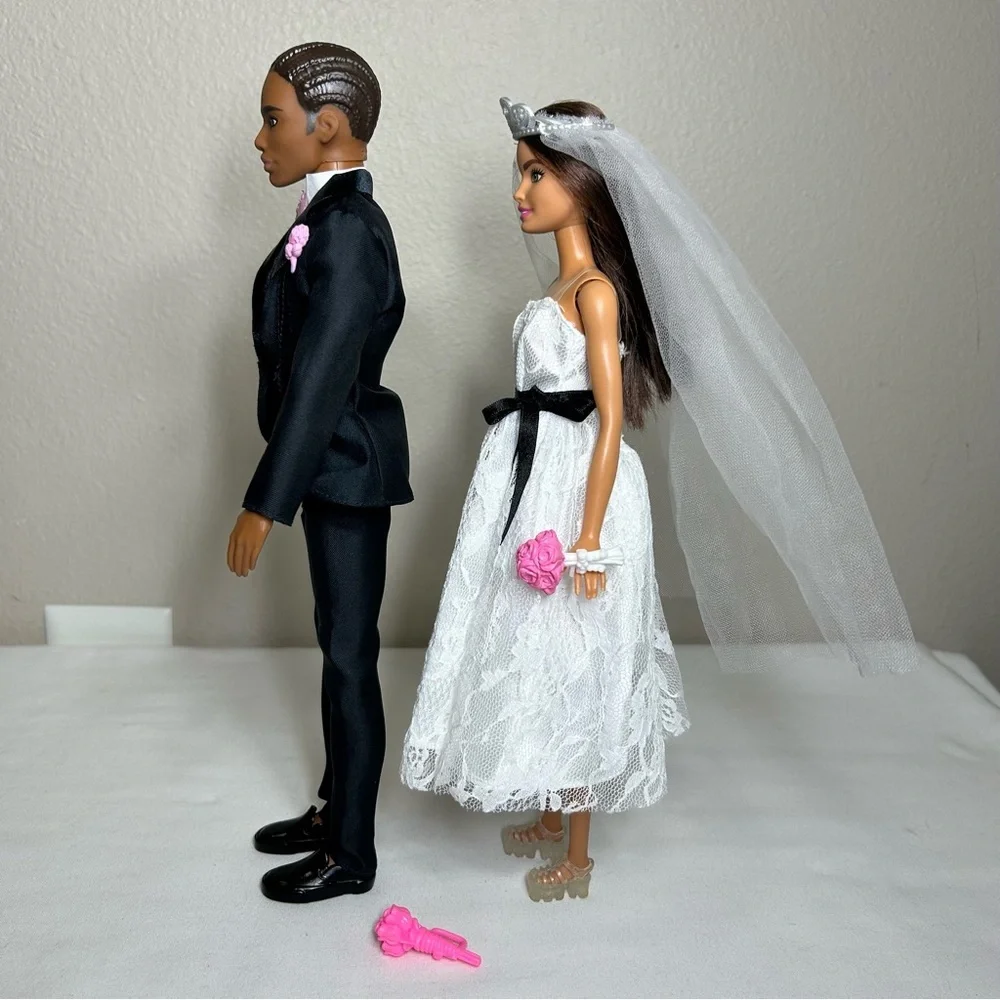 Barbie (2014) & Ken (2016) Dolls African American Bride & Groom Set Collectible
